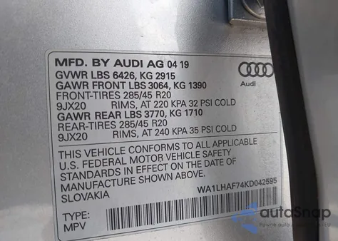 2019 Audi Q7 45 Premium from USA, damaged, VIN WA1LHAF74KD042595
